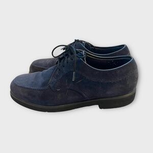 Vintage 90s Hush Puppies Navy Blue Suede Leather Tie Oxfords Sz 7